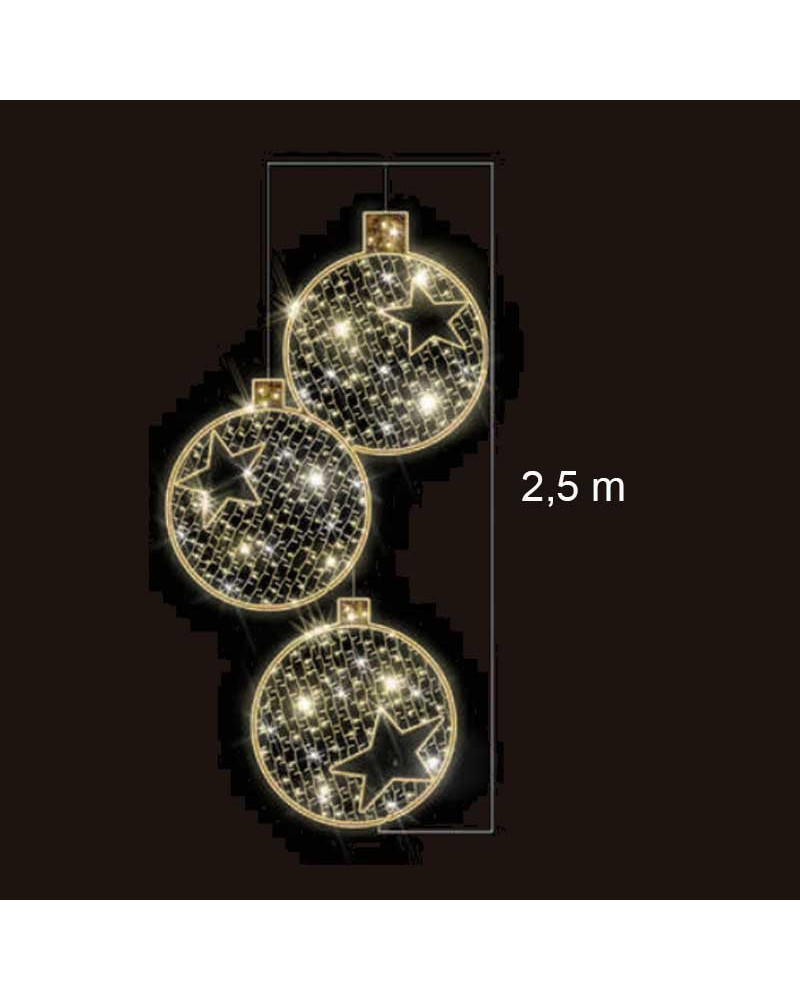 Figura LED para Farola Navideña Tres Bolas Doradas con Estrellas 250x125 cm con Intermitencia