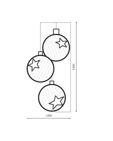Figura LED para Farola Navideña Tres Bolas Doradas con Estrellas 250x125 cm con Intermitencia