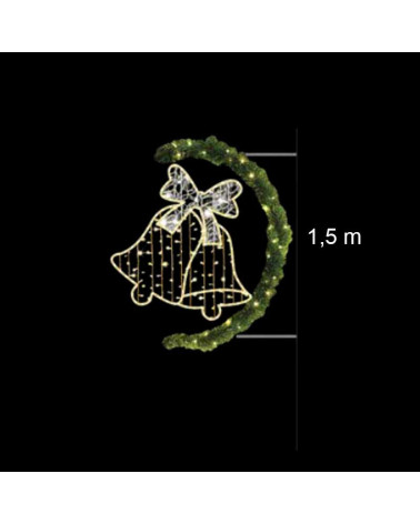 Figura LED Navideña Campanas con Lazo y Guirnalda verde 150x130 cm e e Intermitencia