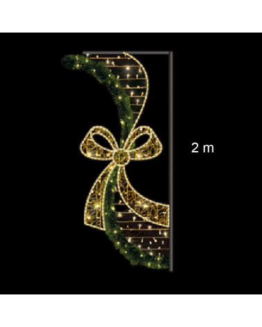 Figura LED Navideña Lazo Dorado con Guirnalda 200x98 cm con Enchufe e Intermitencia