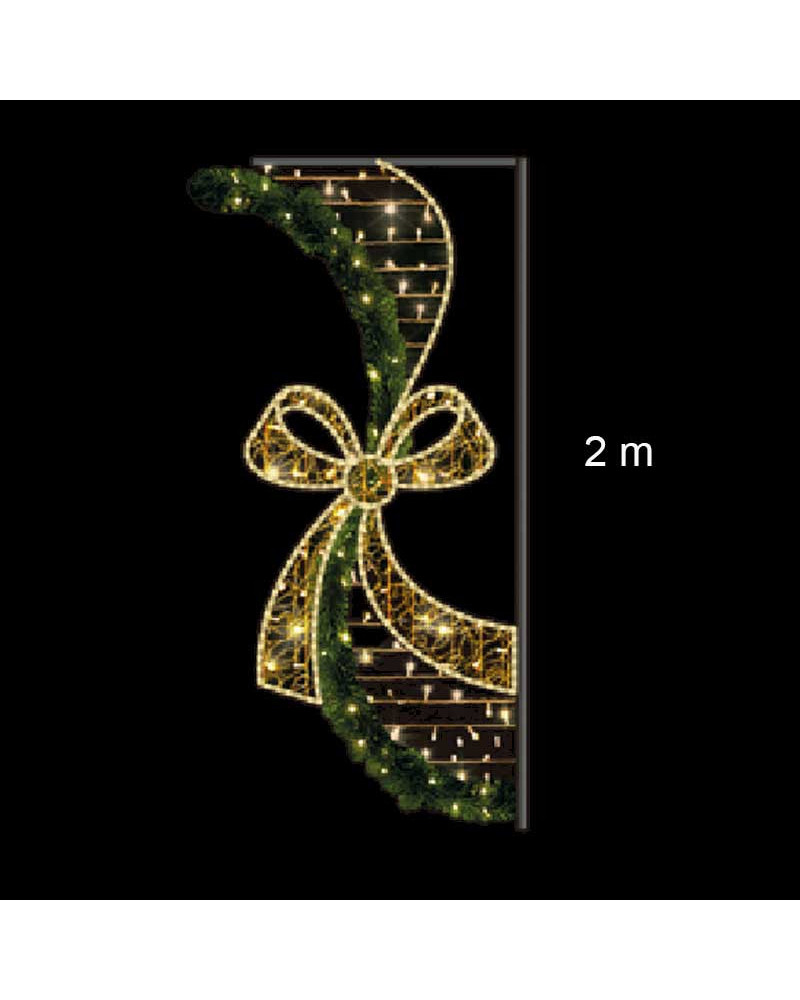 Figura LED Navideña Lazo Dorado con Guirnalda 200x98 cm con Enchufe e Intermitencia