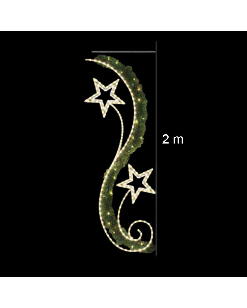 Figura LED para Farola Navideña con Doble Estrella Luz Cálida y Fría 200x73 cm con Enchufe e Intermitencia