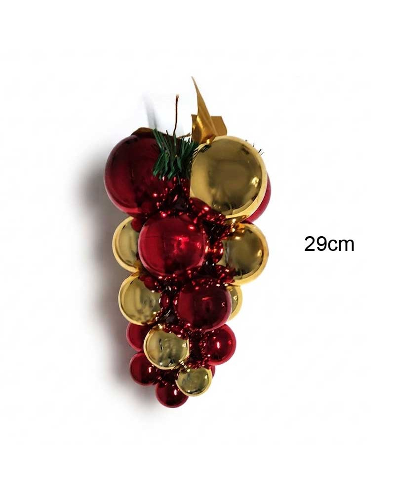 Racimo de bolas navideñas 29cms brillantes en acabado granate y dorado