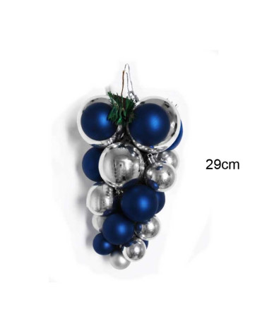 Cluster of 29 cm shiny Christmas baubles in a blue and silver finish.