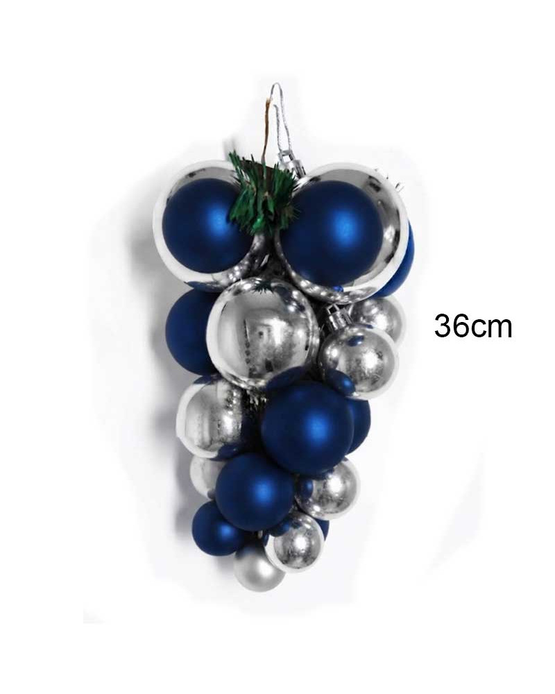 Cluster of 36cm Christmas baubles with matte blue and glossy silver finishes.