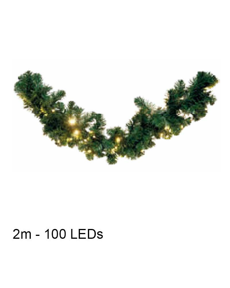 Guirnalda empalmable verde rama pino 200cm con 100 luces intermitentes luz calida 6,3W IP65