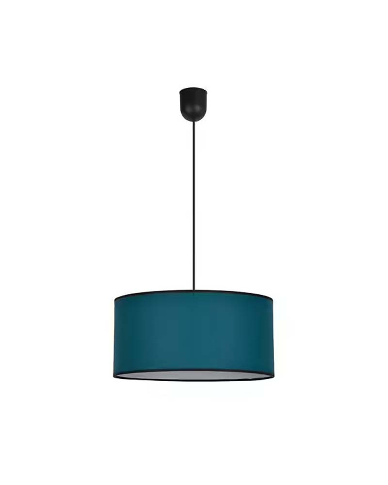 Cylindrical pendant lamp Ø38 cm E27 in peacock green and black fabric
