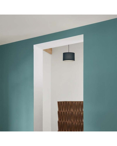 Cylindrical pendant lamp Ø38 cm E27 in peacock green and black fabric