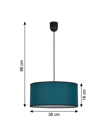 Lámpara colgante cilíndrica Ø38 cm E27 en tela verde pavo real y negro