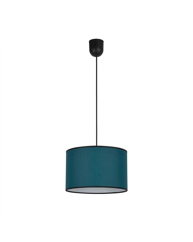 Lámpara colgante cilíndrica Ø28 cm E27 en tela verde pavo real y negro