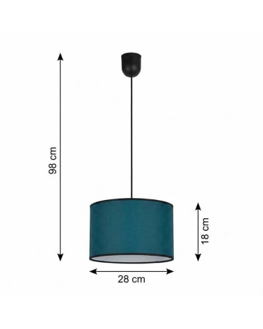 Lámpara colgante cilíndrica Ø28 cm E27 en tela verde pavo real y negro