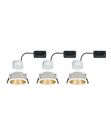 Set 3 focos LED empotrables blanco y oro IP44 6W regulables 2700K
