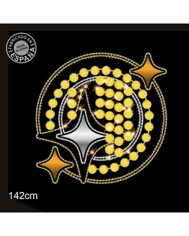 Figura crcular LED lentejuelas doradas estrellas 4 puntas 142cm 87W