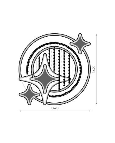 Figura circular LED lentejuelas doradas estrellas 4 puntas 142cm 87W