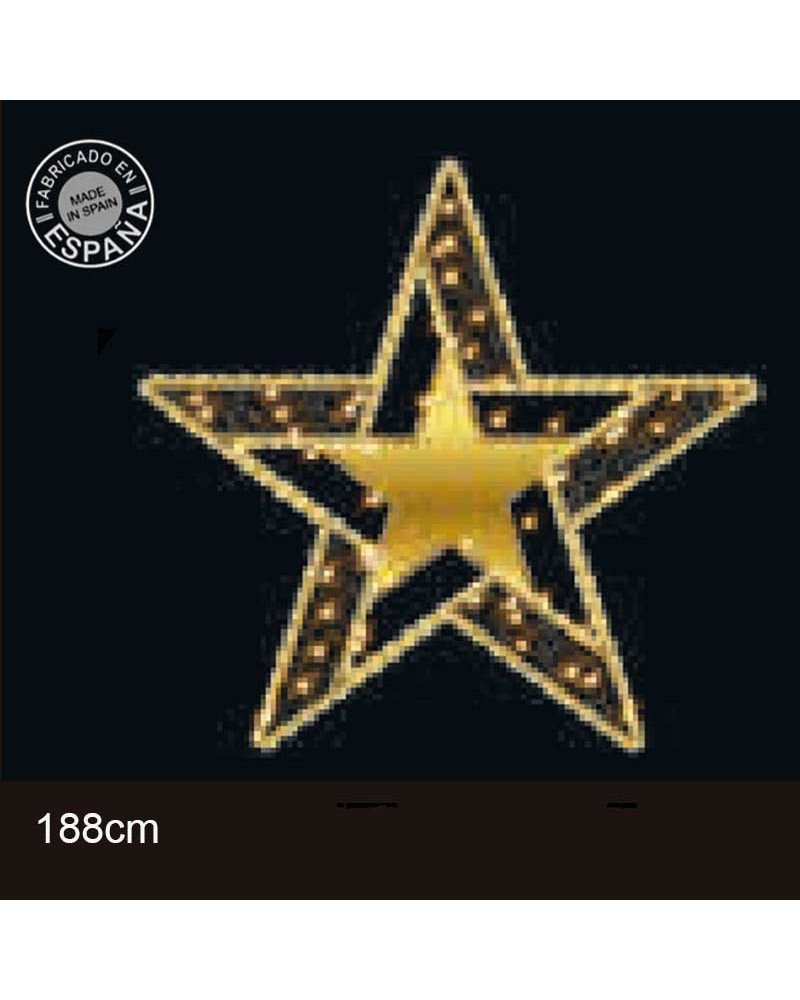 Figura LED Navideña Gran Estrella Dorada Doble Estructura 188x179 cm con Enchufe e Intermitencia