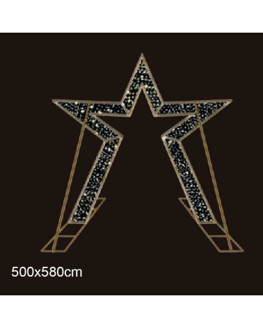 Giant LED Christmas Star Arch 2D with Base 500x580 cm Gold Structure with Plug and Flashing