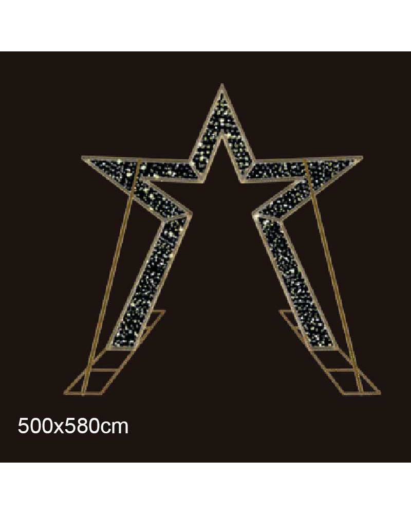 Giant LED Christmas Star Arch 2D with Base 500x580 cm Gold Structure with Plug and Flashing