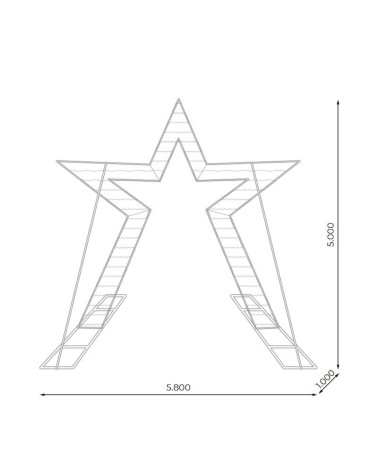 Arco LED Gigante Navideño Estrella 2D con Base 500x580 cm Estructura Dorada con Enchufe e Intermitencia