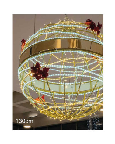 Bola LED Gigante 3D Esfera Colgante 130 cm Estructura Dorada con Enchufe e Intermitencia IP20