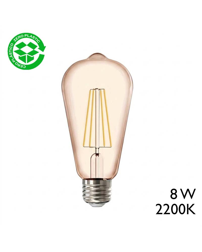 Bombilla Pebetero LED ámbar 8W E27 Luz cálida 2200K decorativa
