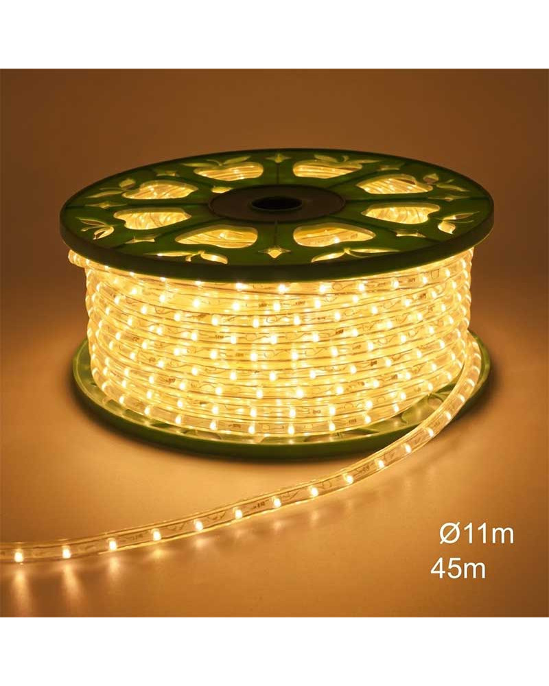 Bobina LED 45m Ø11mm luz blanca cálida o verde IP65 230V corte a medida