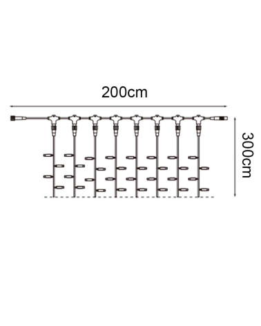 Cortina de LEDs 2x3m luz calida o fría cable transparente 24V, con 600 LEDS IP65 apta para exterior