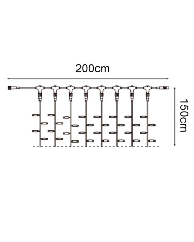 Cortina de LEDs 2x1,5m luz calida o fría cable transparente 24V, con 300 LEDS IP65 apta para exterior