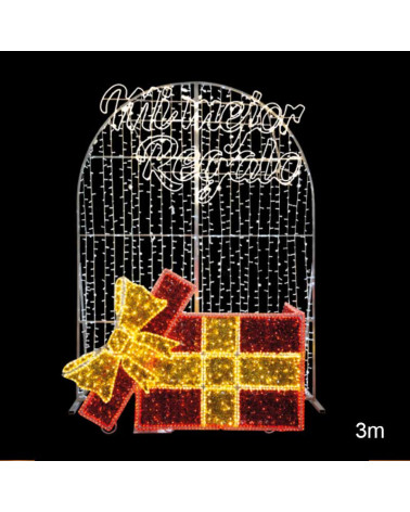 Christmas LED Photo Booth Backdrop "My Best Gift" 3D with Gift Box 301x221.5 cm for Outdoor Use