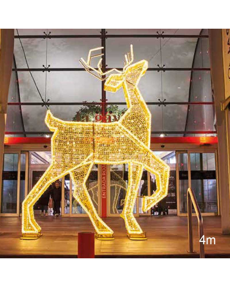 Giant 4m LED 3D Reindeer Figure with Golden Structure for Outdoor and Indoor Use 