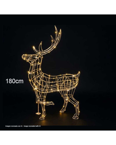 3D LED Christmas Reindeer Figure 180cm Gold Frame for Outdoor and Indoor Use