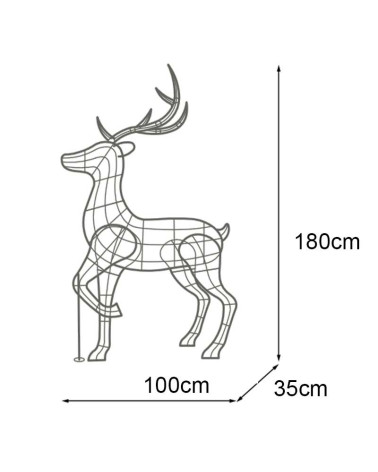 3D LED Christmas Reindeer Figure 180cm Gold Frame for Outdoor and Indoor Use