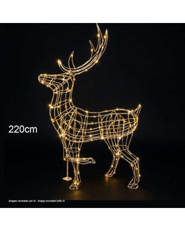 3D LED Christmas Reindeer Figure 220cm Gold Frame for Outdoor and Indoor Use