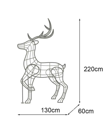 Figura LED Navideña Reno 3D 220 cm Estructura Dorada para Exterior e Interior