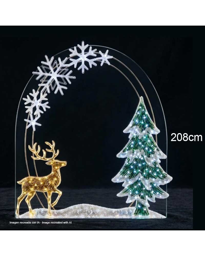 Arco Puerta Marco Navidad 3D 213x178 cm con Reno, Árbol y Copos de Nieve