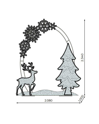 3D Christmas Door Arch Frame 213x178 cm with Reindeer, Tree and Snowflakes