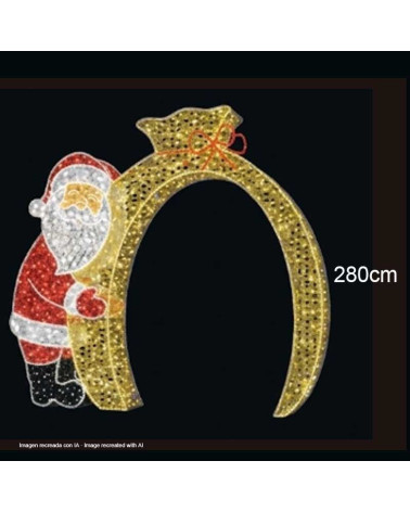 Figura LED Navideña Arco Papa Noel 3D 280x308 cm con Saco de Regalos