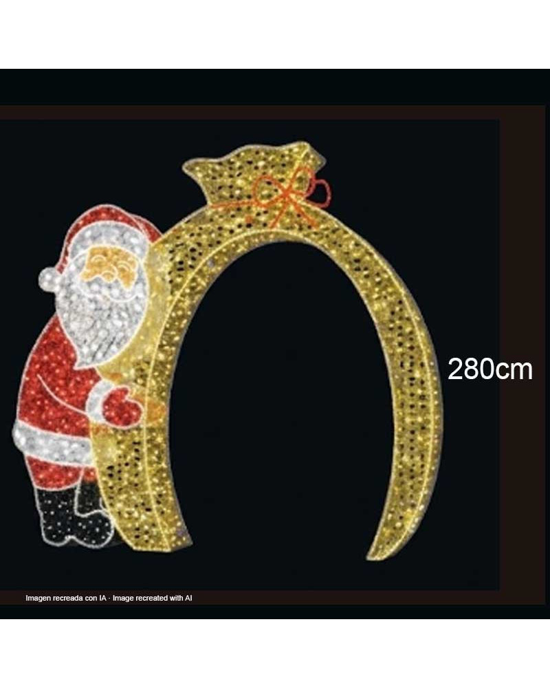 Figura LED Navideña Arco Papa Noel 3D 280x308 cm con Saco de Regalos