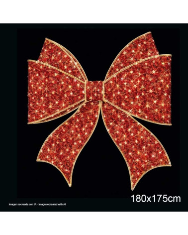 Figura LED Navideña Lazo Gigante 3D 180x175 cm Rojo con Manguera Luminosa y Guirnalda Micro LED