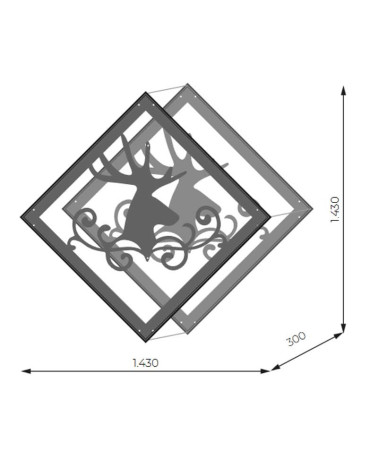 LED Christmas Figure Rhombus 3D Medallion Reindeer Hanging 143x143 cm Gold Structure Interior