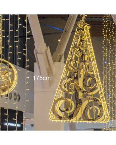 LED Christmas Tree Figurine with 3D Spirals, Hanging Design, 175x107 cm, Gold Frame, Indoor Use 