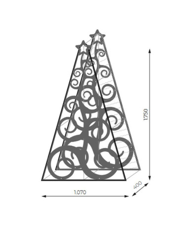  LED Christmas Tree Figurine with 3D Spirals, Hanging Design, 175x107 cm, Gold Frame, Indoor Use