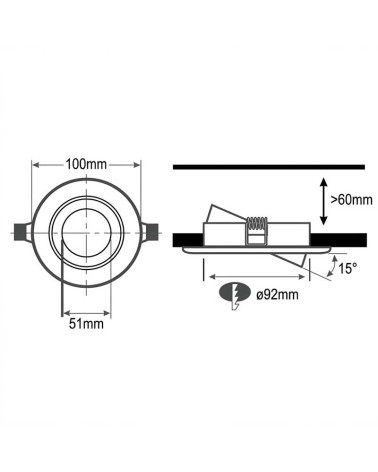 Set of three 20W GU5.3 round adjustable recessed ceiling spotlights in chrome steel, 10cm