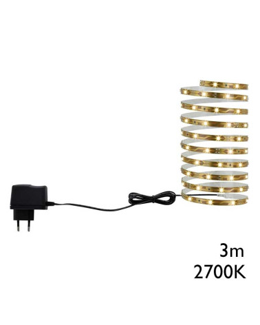 Tira LED 7,2 W luz cálida 2700K flexible y autoadhesiva de 3 metros