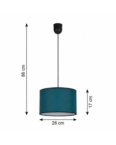 Lámpara colgante cilíndrica Ø28 cm E27 en tela verde pavo real y negro