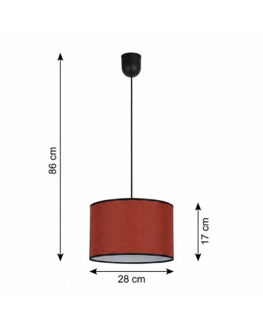 Cylindrical pendant lamp Ø28 cm E27 in terracotta red and black fabric