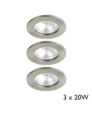 Set of three G4 20W circular recessed spotlights, 6.5cm, in satin metal finish
