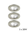 Set of three G4 20W circular recessed spotlights, 6.5cm, in satin metal finish