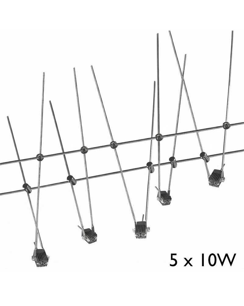 Lighting system on a 5m cable for 5 GU5.3 10W spotlights in chrome-finished metal
