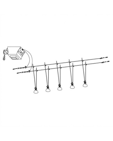Lighting system on a 5m cable for 5 GU5.3 10W spotlights in chrome-finished metal