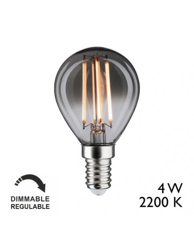 Bombilla LED 4,5 cm E14 de 4 W y 2200 K regulable en cristal ahumado estilo vintage